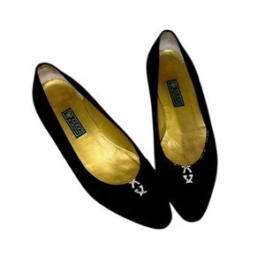 Gucci Black Velvet Crystal-Tip Ballet Flats